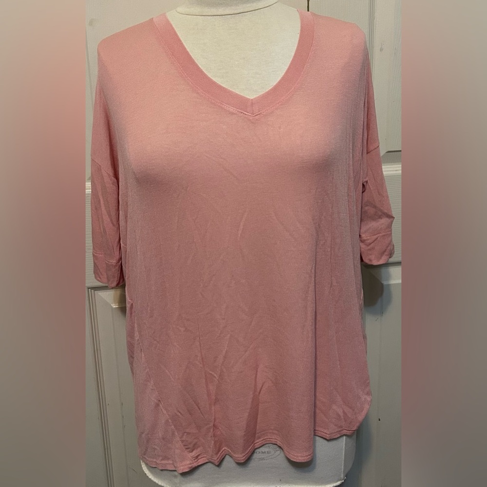 Nally & Millie new Women's Pink sheer V-Neck Top one size.